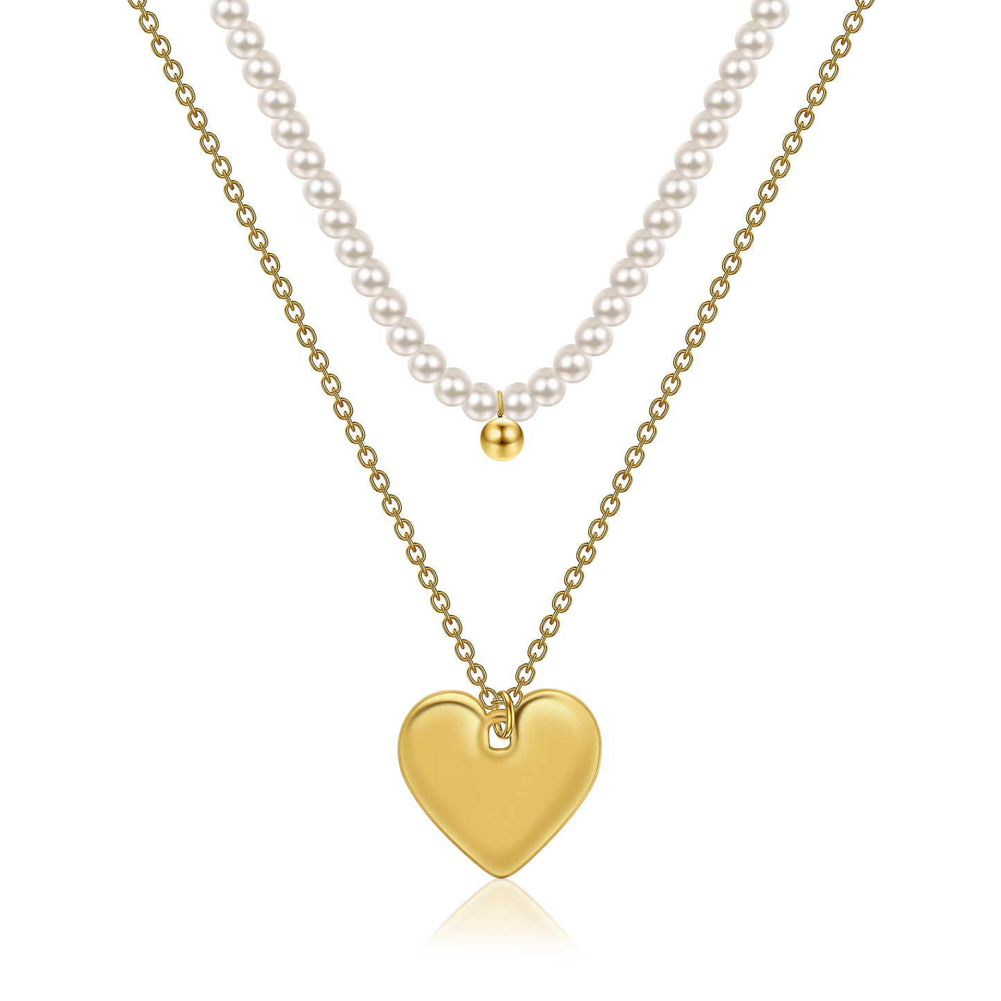Layered Pearl Heart Pendant Necklaces