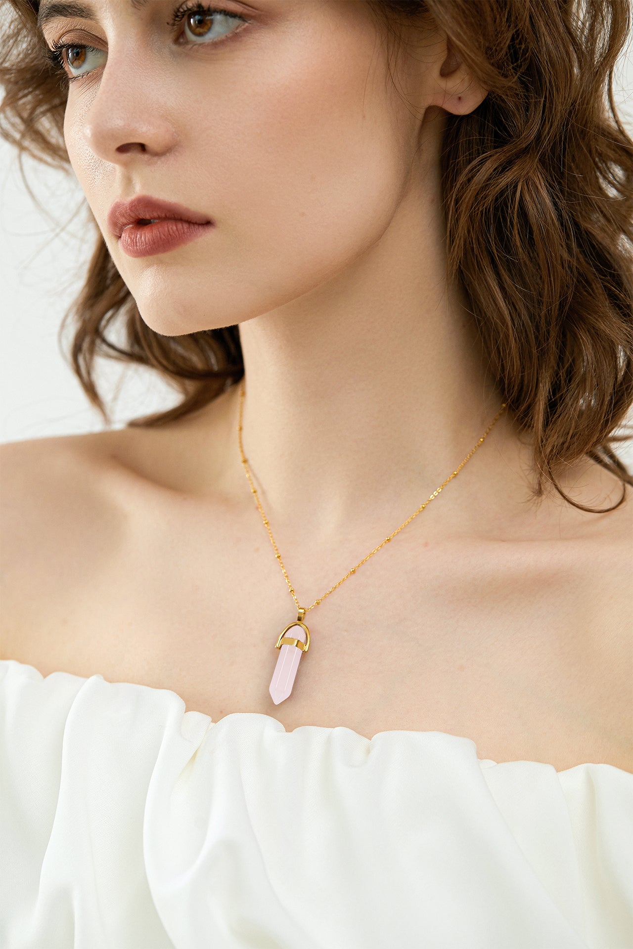 Crystal Natural Stone Pointed Hexagonal Necklaces