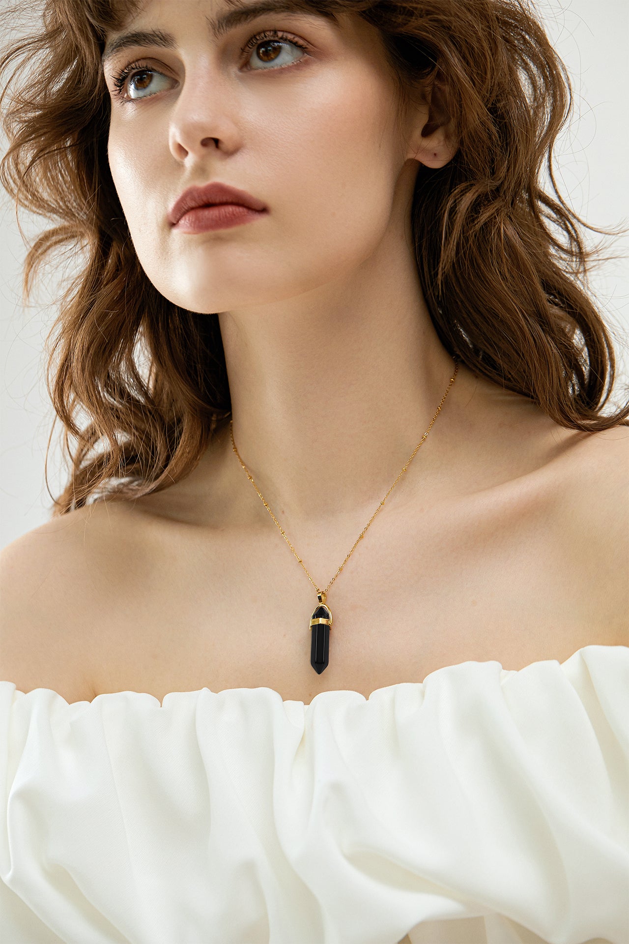 Crystal Natural Stone Pointed Hexagonal Necklaces