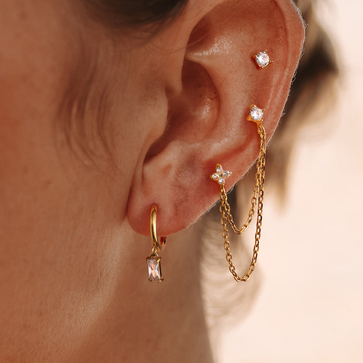 CZ Layered Chain Ear Stack Set