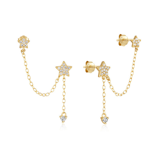 925 Sterling Silver CZ Star Chain Earrings