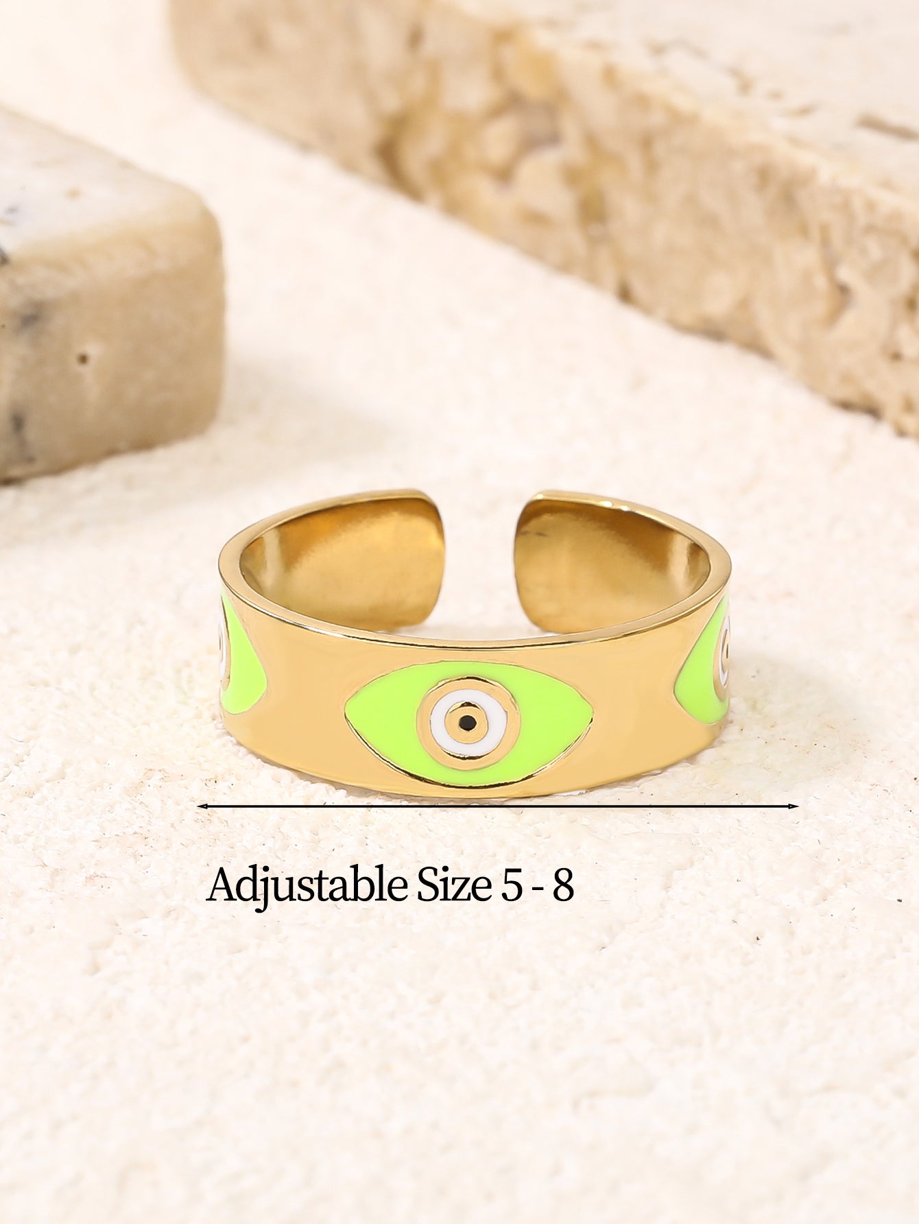 Green Evil Eye Open Rings