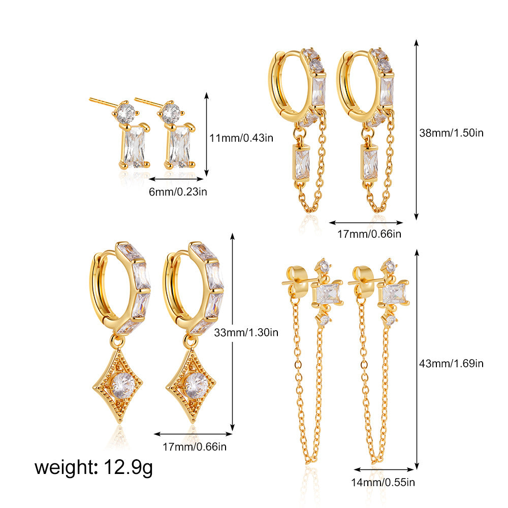 Gold Tone Crystal Drop & Hoop Earring Set