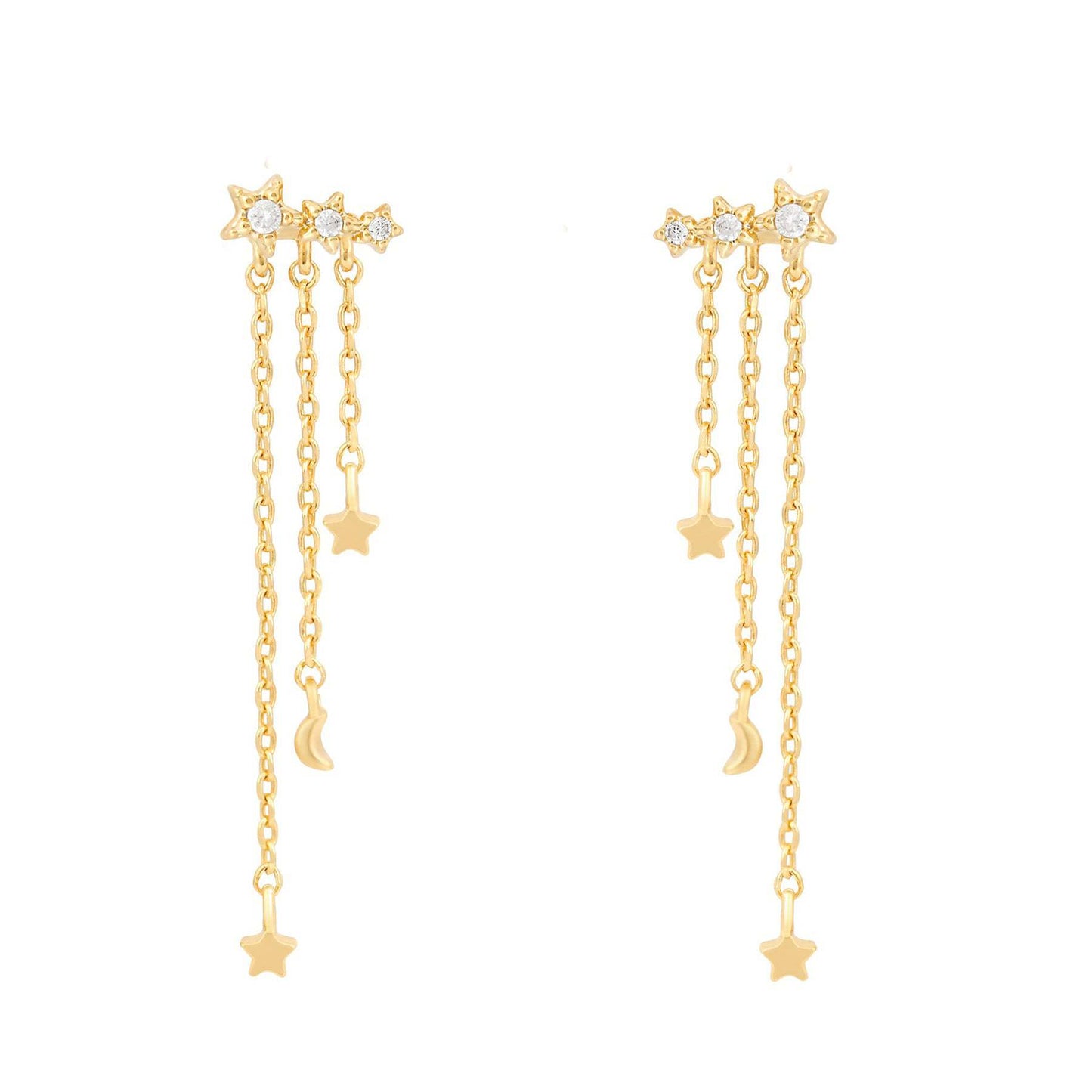 Celestial Star & Moon Chain Drop Earrings