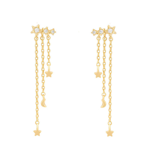 Celestial Star & Moon Chain Drop Earrings