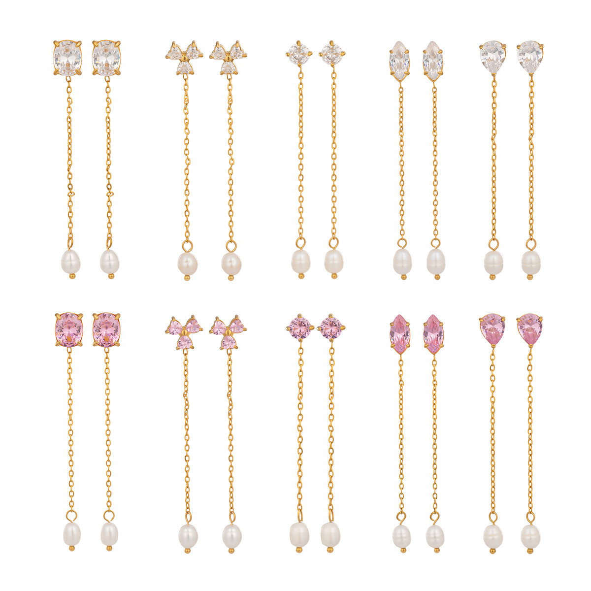 Stone & Pearl Chain Drop Earrings