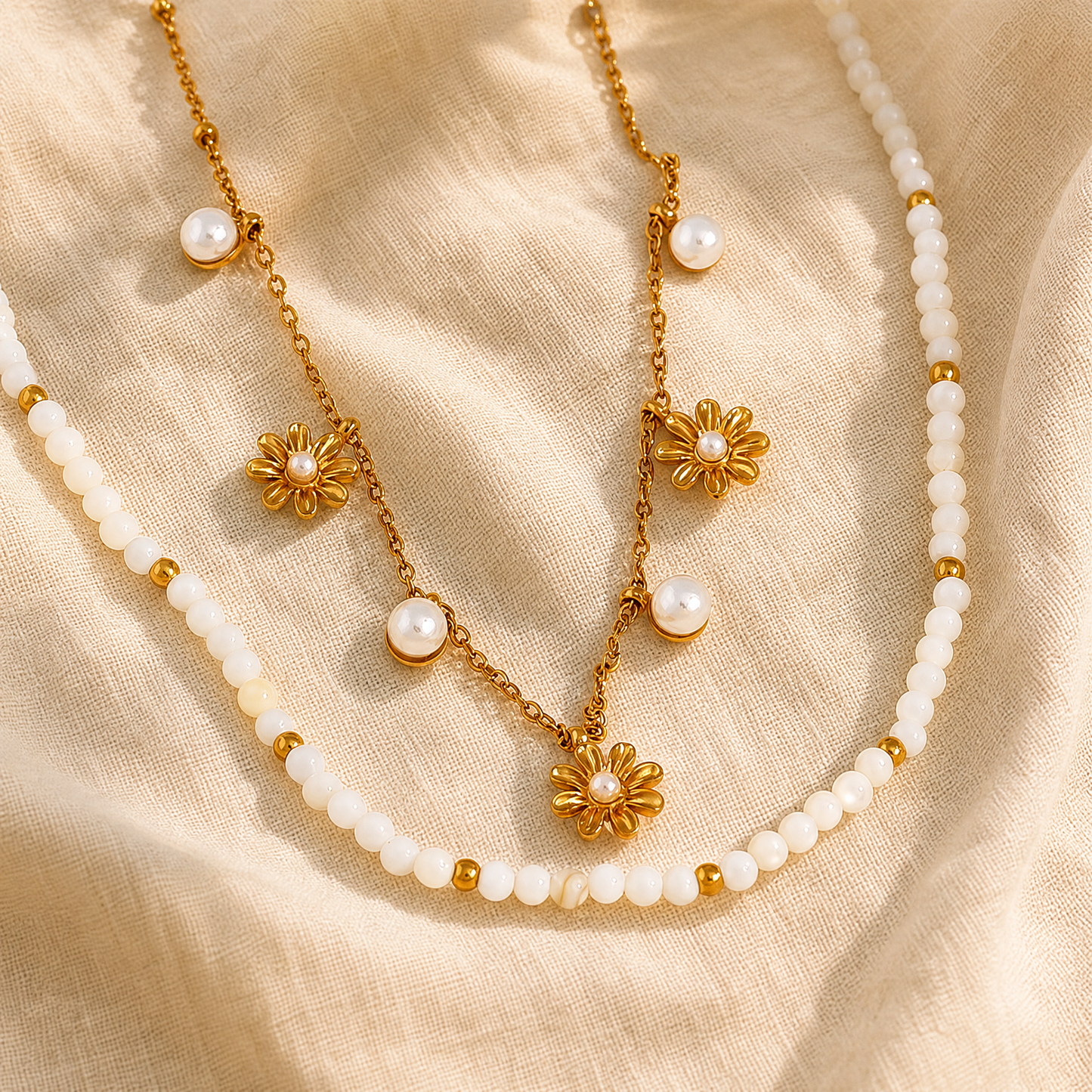 18K Gold Plated Daisy Pearl Dainty Layering Necklace