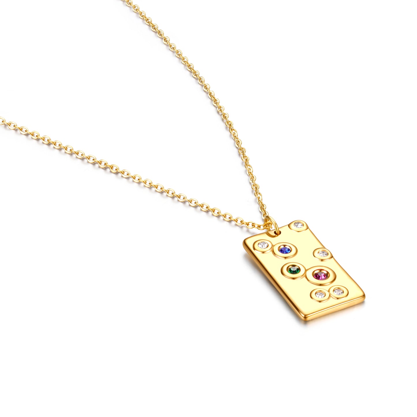 Gold Pendant Necklace with Colorful  Cubic Zirconia