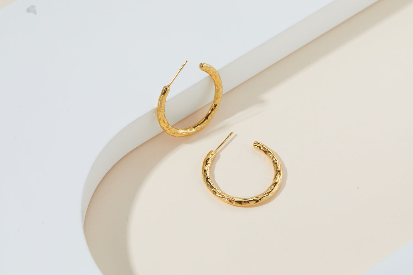 Textured Hammered Gold Open Hoop Earrings
