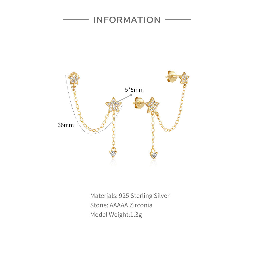 925 Sterling Silver CZ Star Chain Earrings