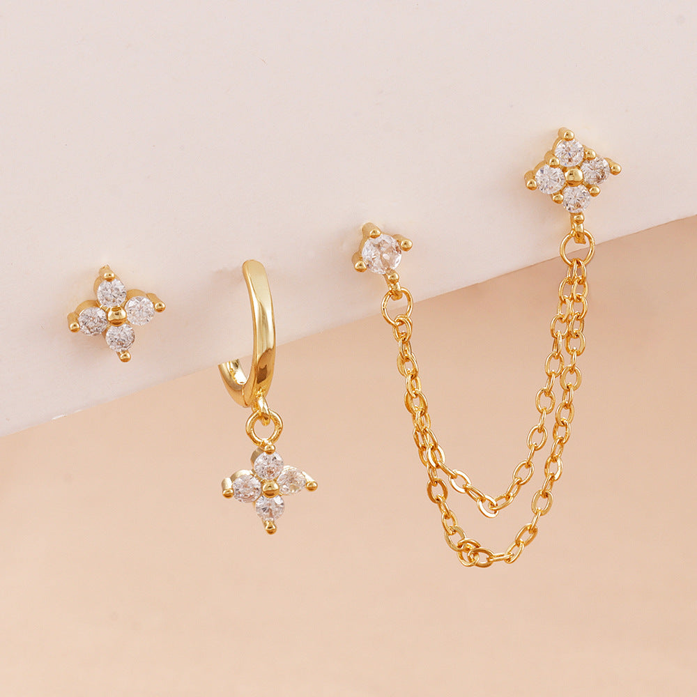 Floral Chain Ear Stack Earring Set