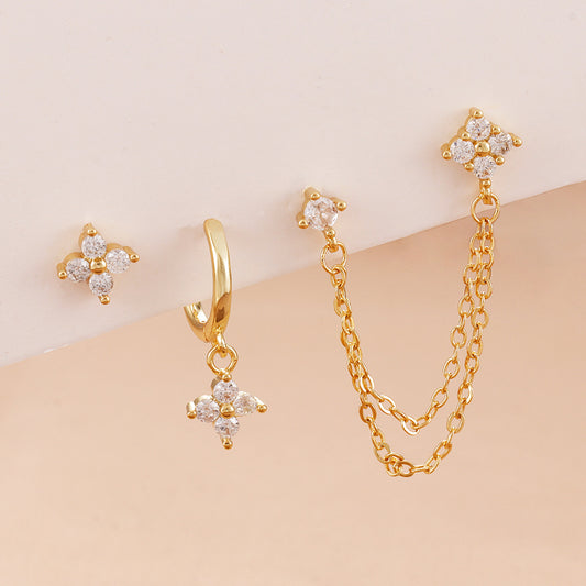 Floral Chain Ear Stack Earring Set