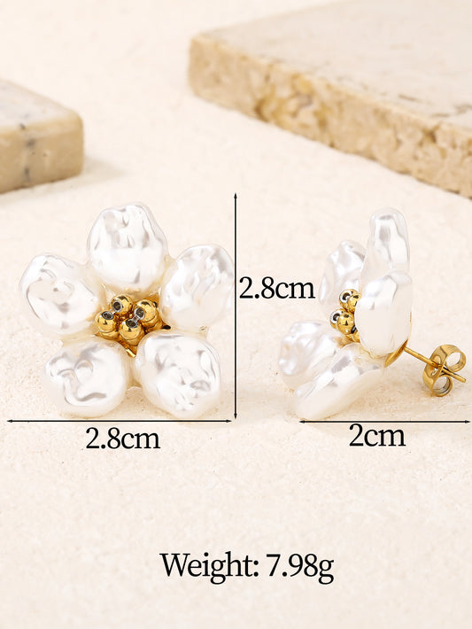 Baroque Pearl Flower Stud Earrings
