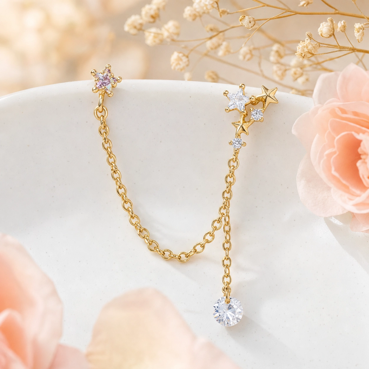 Cubic Zirconia Celestial Chain Earrings