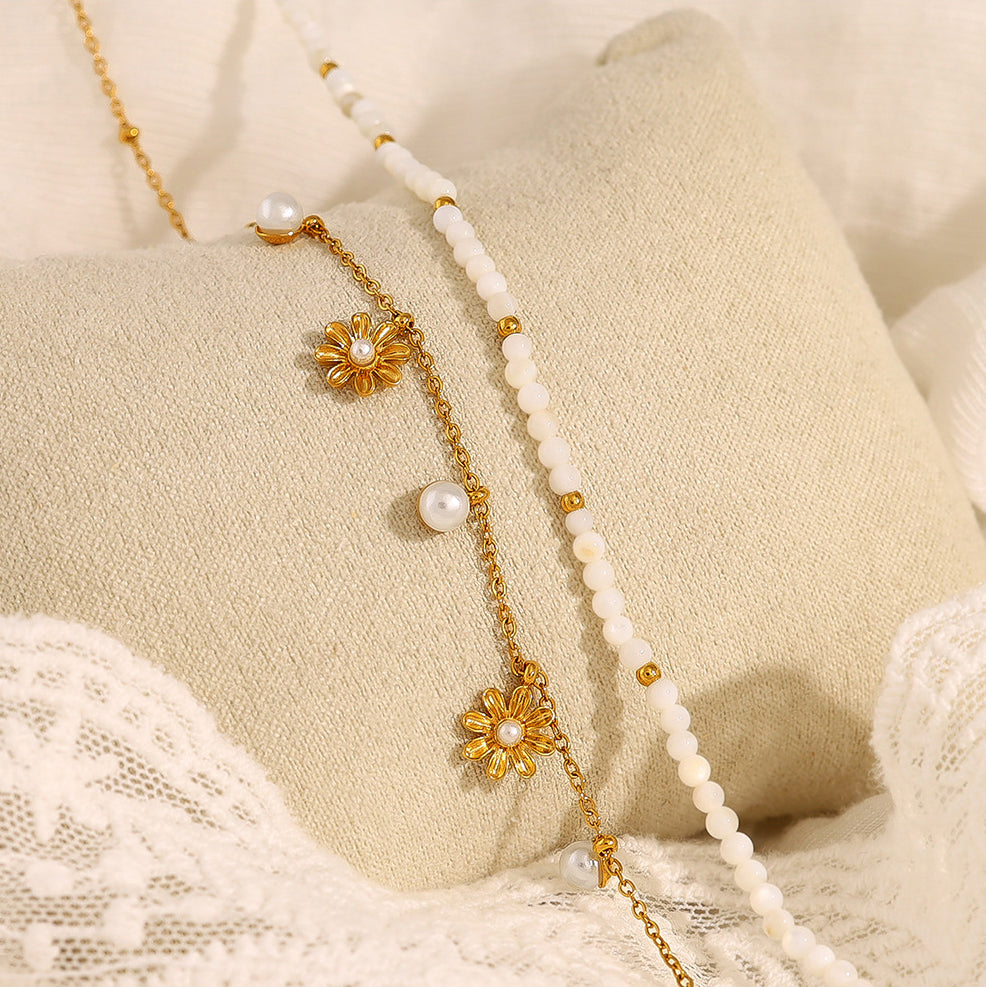 18K Gold Plated Daisy Pearl Dainty Layering Necklace