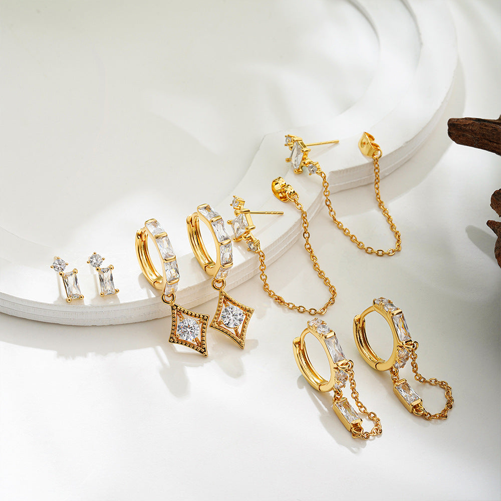 Gold Tone Crystal Drop & Hoop Earring Set