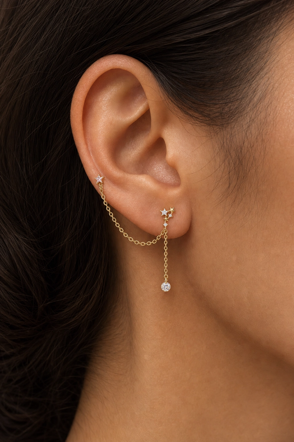 Cubic Zirconia Celestial Chain Earrings
