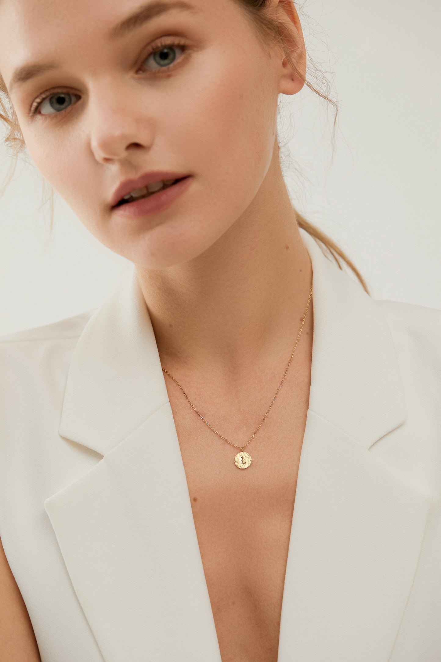 Minimalist Gold Hammered Initial Coin Pendant Necklace
