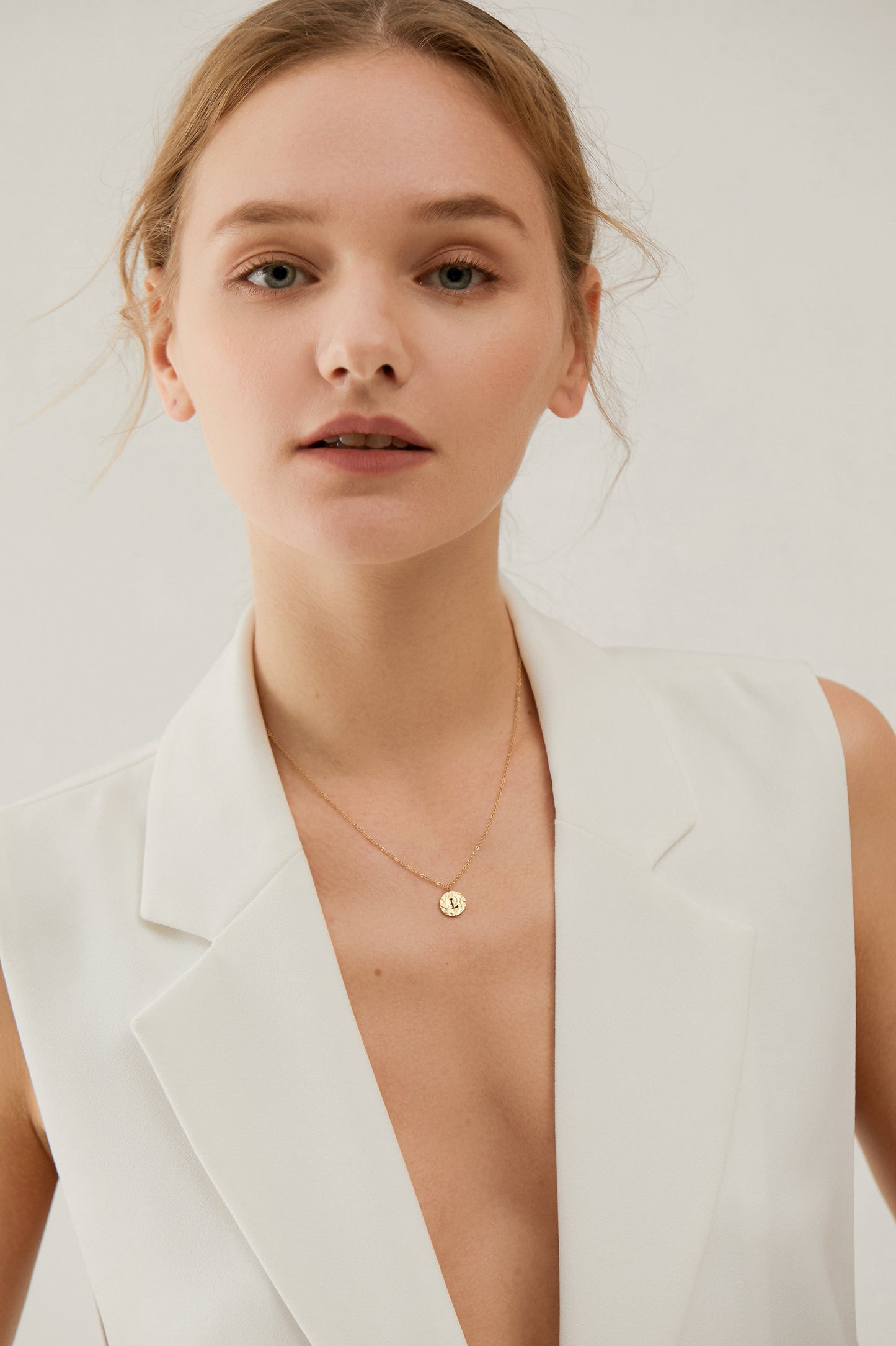 Minimalist Gold Hammered Initial Coin Pendant Necklace