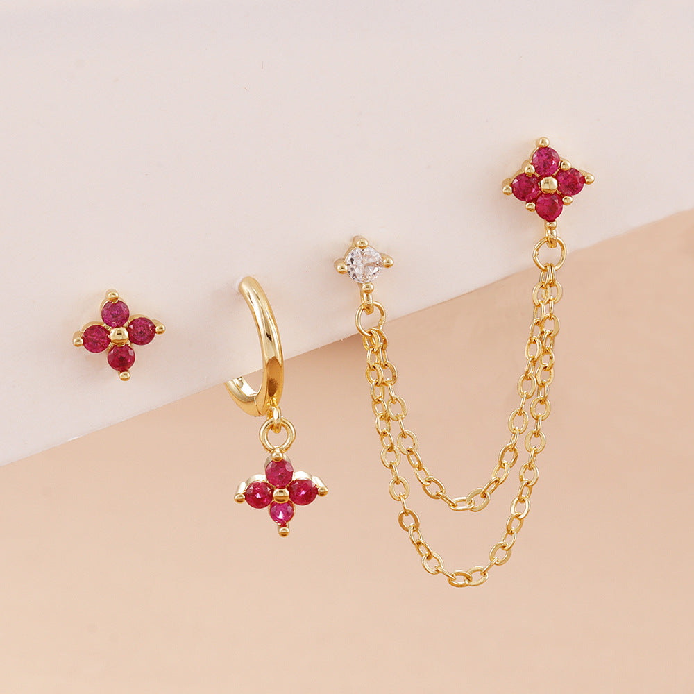 Floral Chain Ear Stack Earring Set