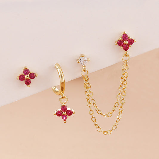 Floral Chain Ear Stack Earring Set