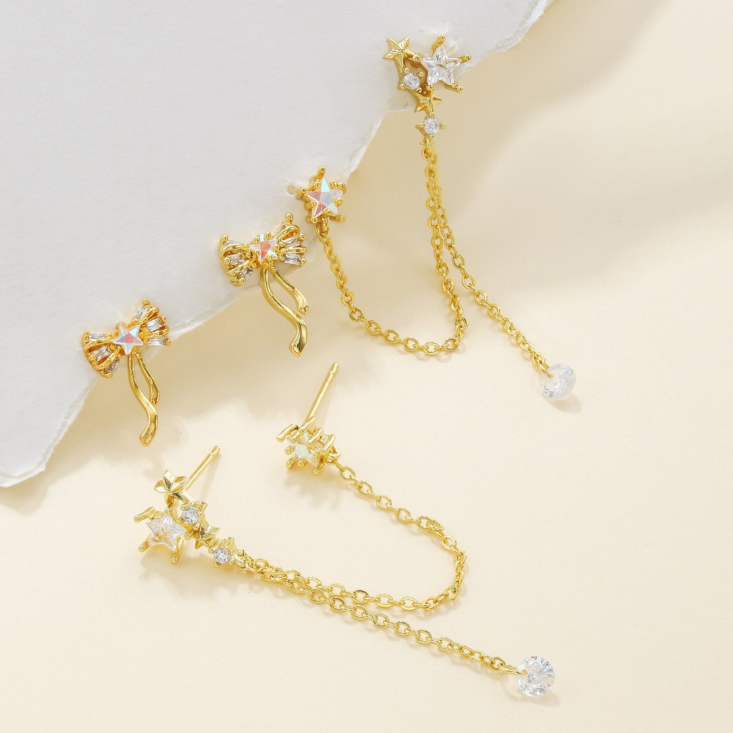 Cubic Zirconia Celestial Chain Earrings