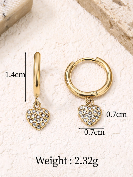 Heart with CZ Dangle Drop Earrings