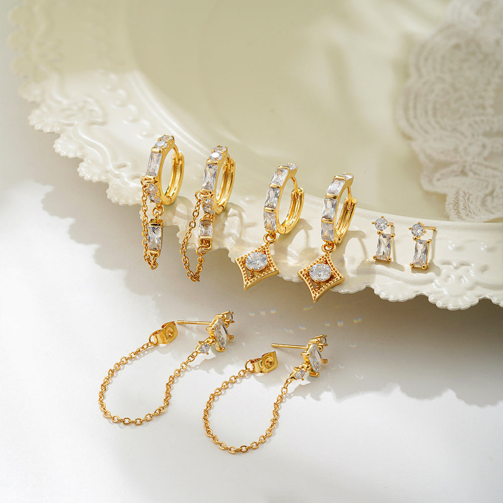 Gold Tone Crystal Drop & Hoop Earring Set