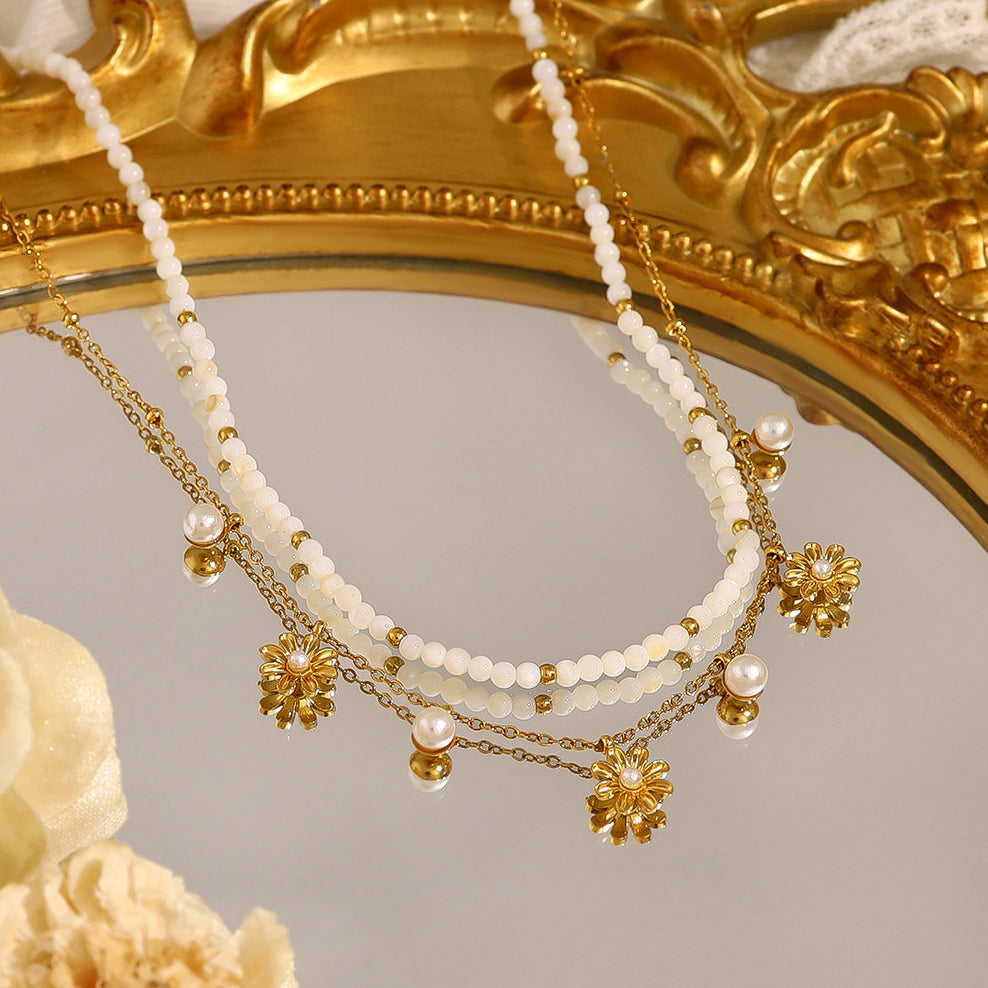 18K Gold Plated Daisy Pearl Dainty Layering Necklace