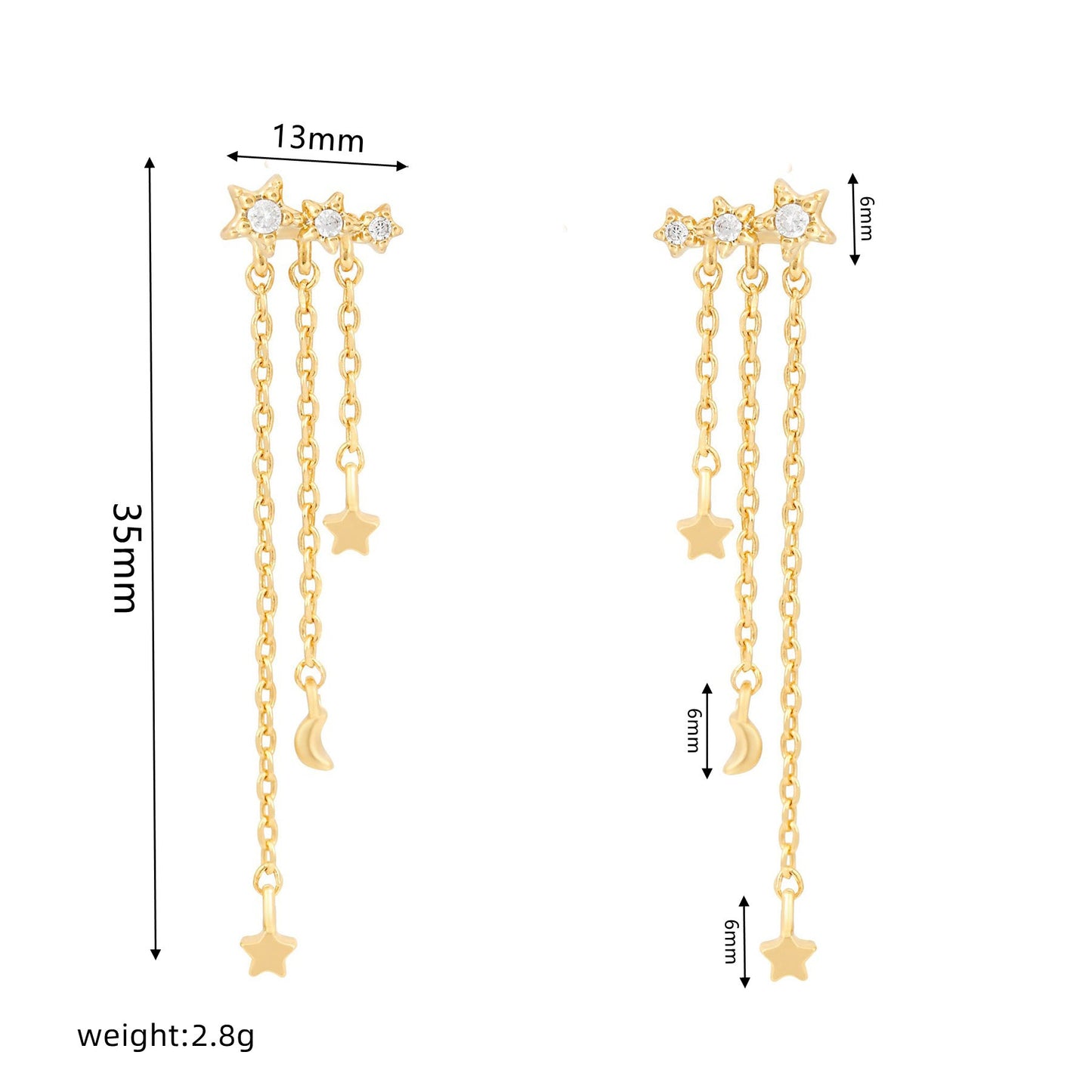 Celestial Star & Moon Chain Drop Earrings
