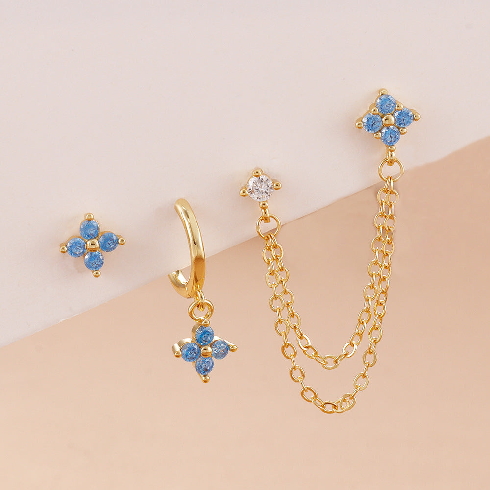 Floral Chain Ear Stack Earring Set