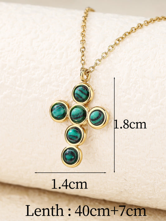 Malachite Cross Pendant Chain Necklace