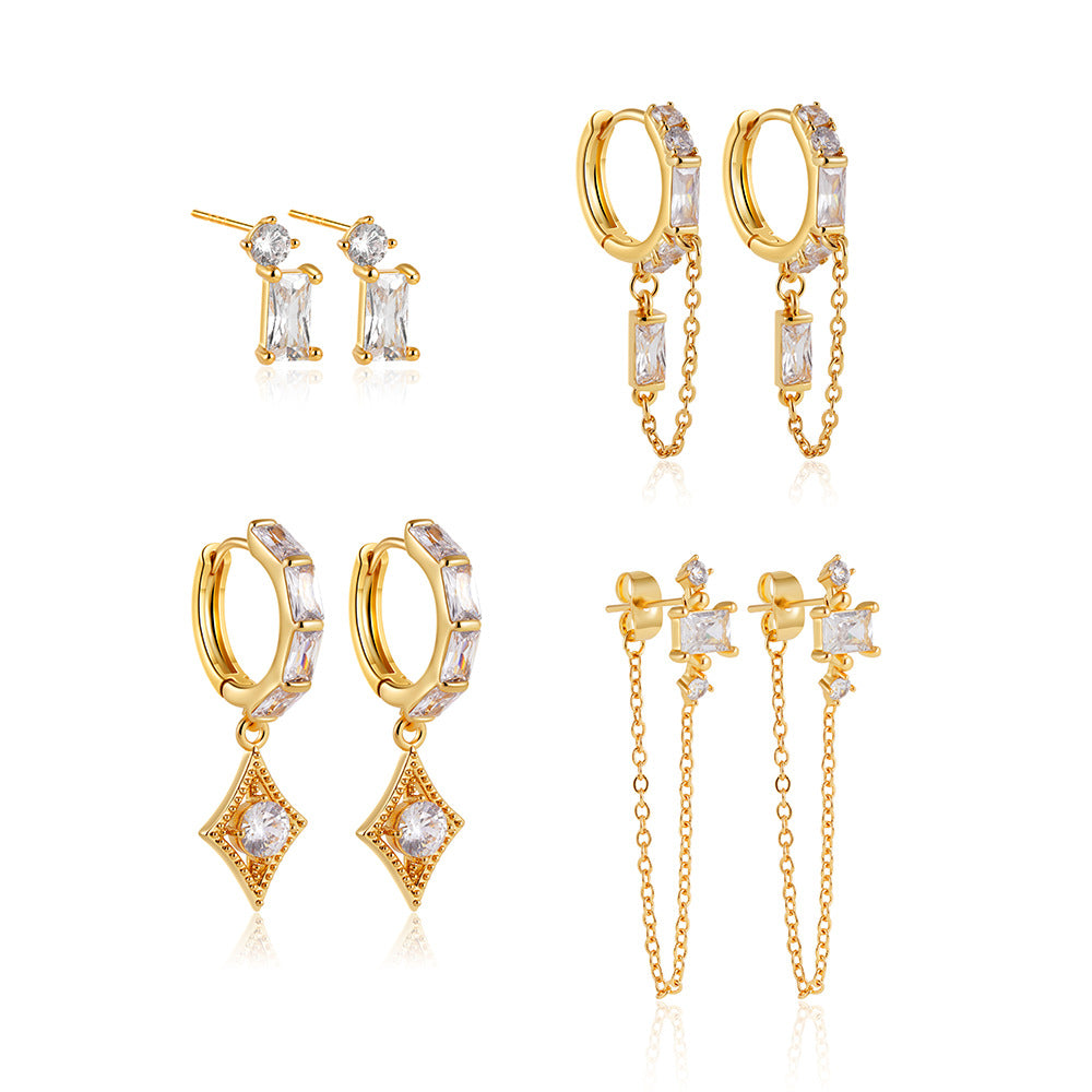 Gold Tone Crystal Drop & Hoop Earring Set
