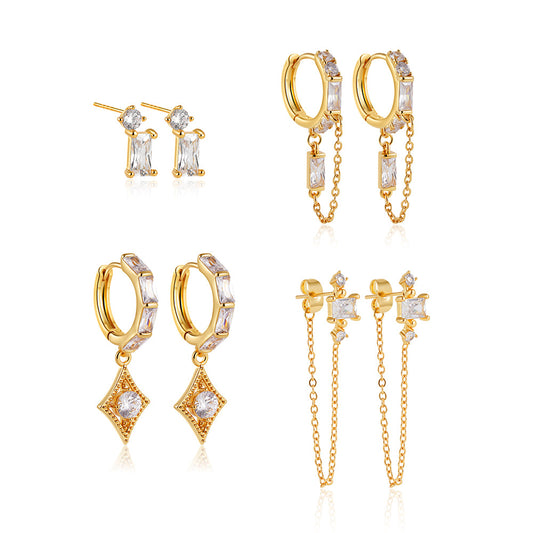 Gold Tone Crystal Drop & Hoop Earring Set