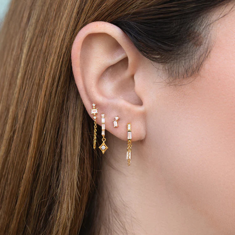 Gold Tone Crystal Drop & Hoop Earring Set