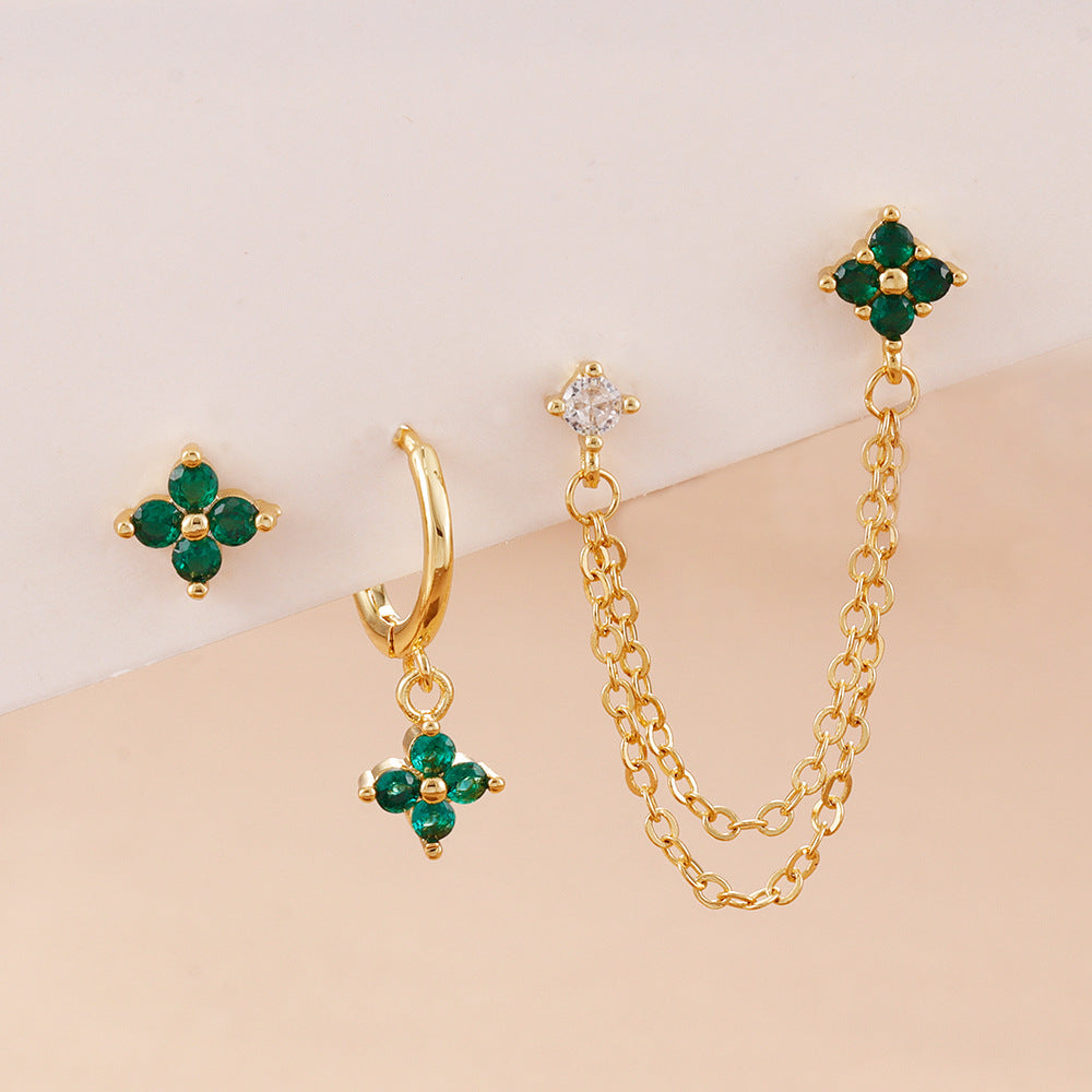 Floral Chain Ear Stack Earring Set