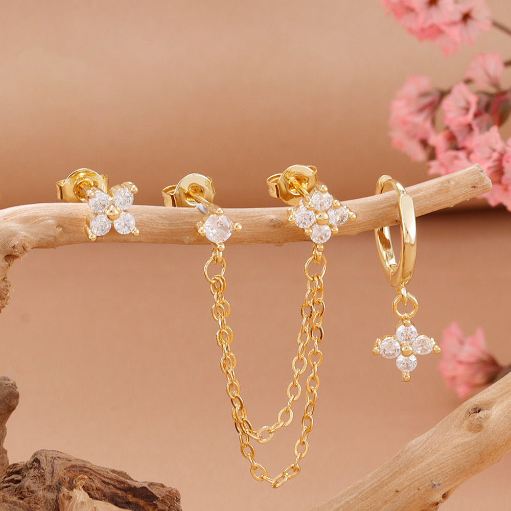 Floral Chain Ear Stack Earring Set