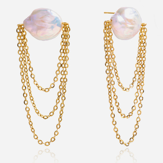 Pearl Layered Chain Drop Earrings