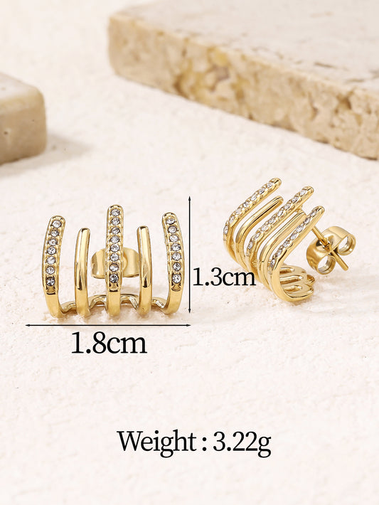 Cubic Zirconia Leaf Pearl Gold Stud Earrings