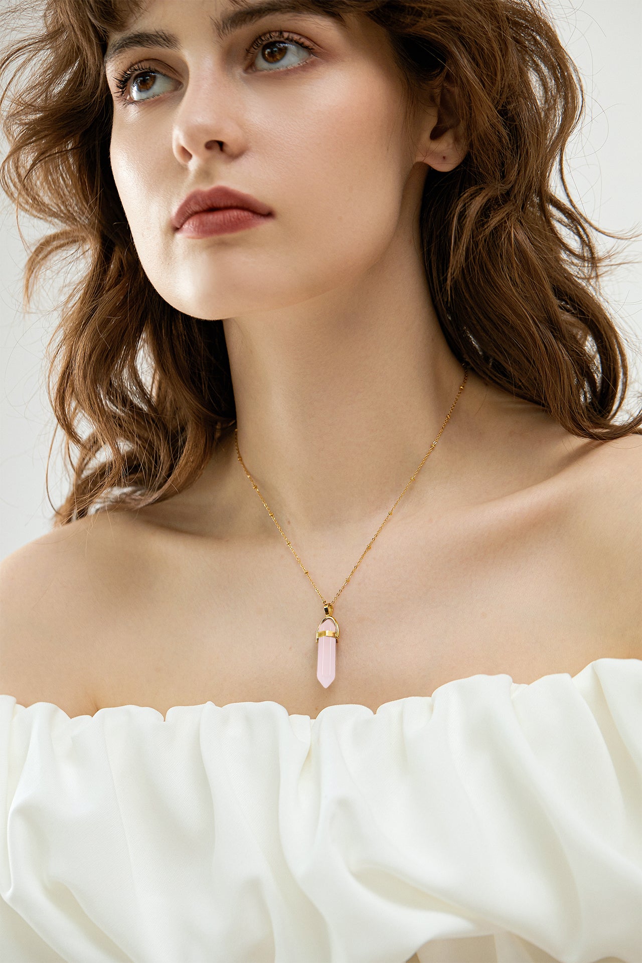 Crystal Natural Stone Pointed Hexagonal Necklaces