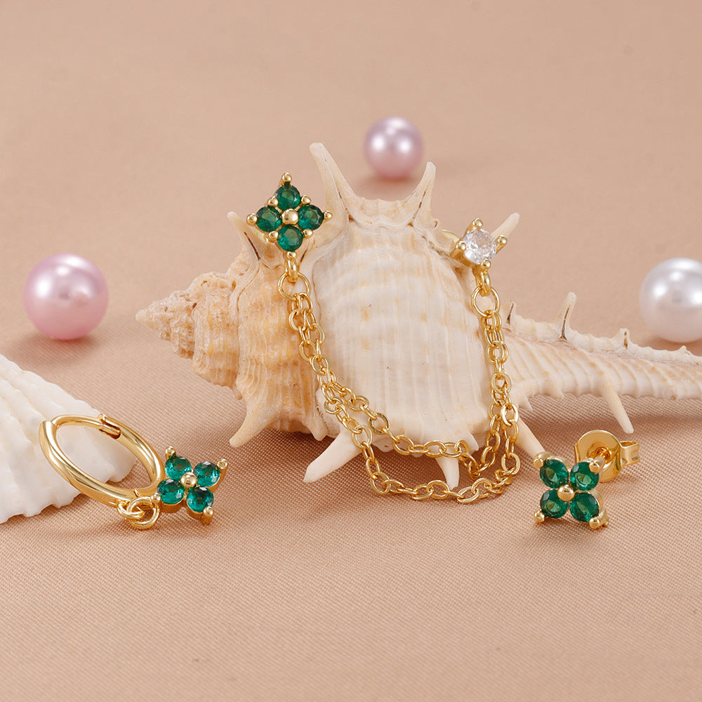 Floral Chain Ear Stack Earring Set