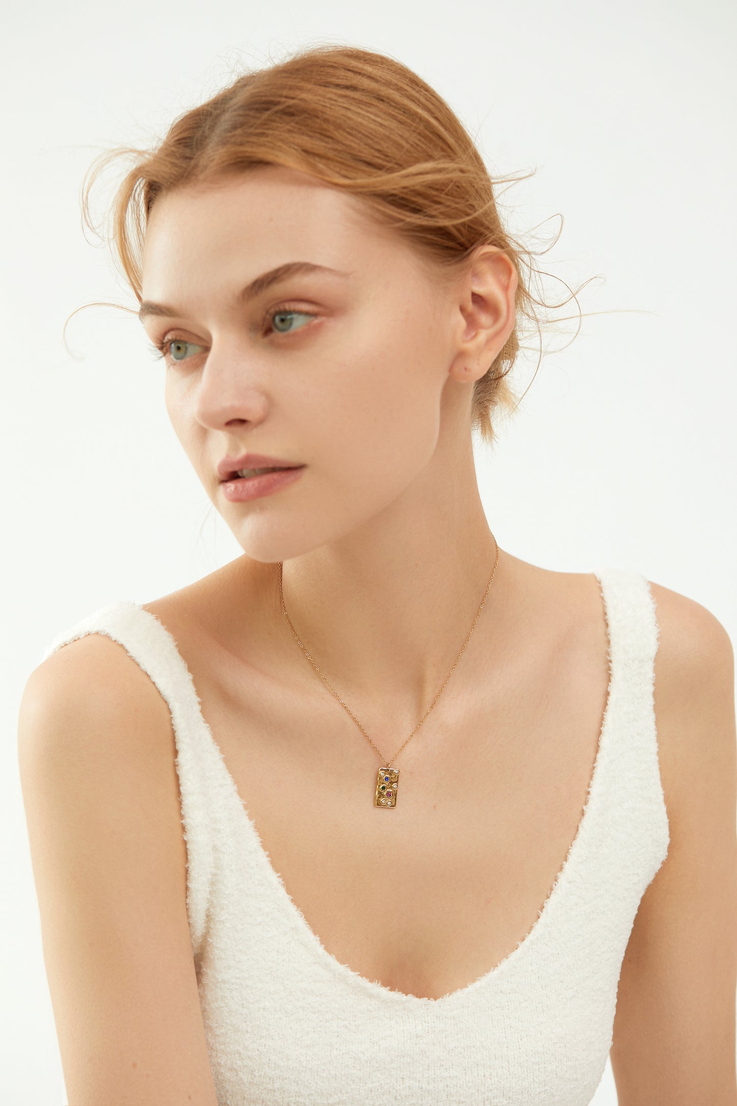 Gold Pendant Necklace with Colorful CZ