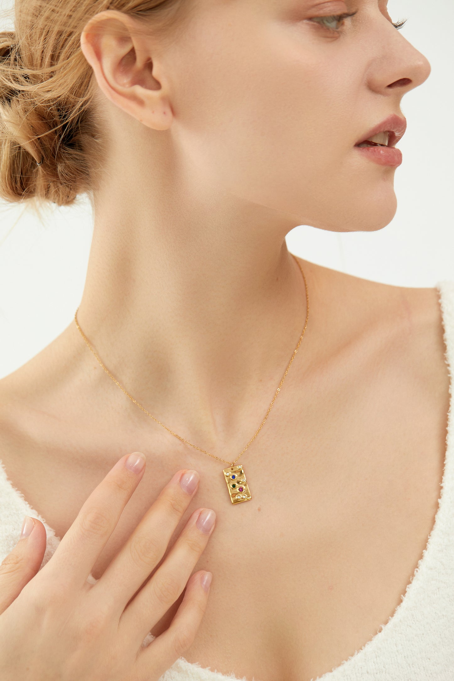 Gold Pendant Necklace with Colorful CZ