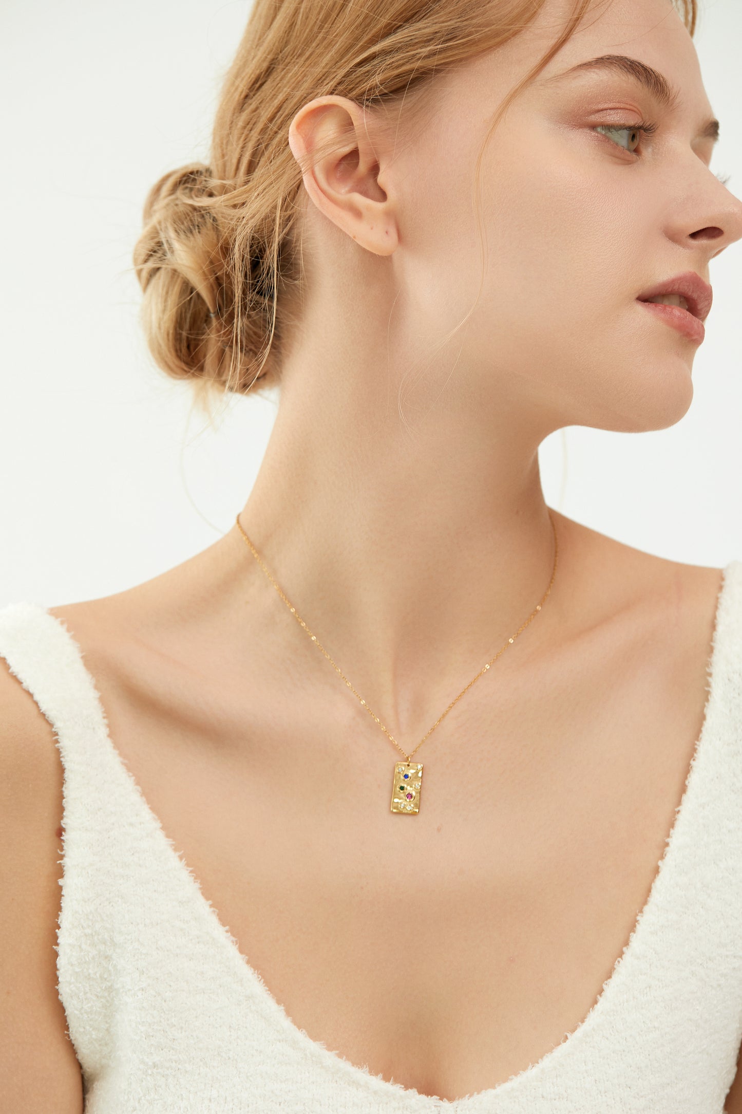 Gold Pendant Necklace with Colorful CZ