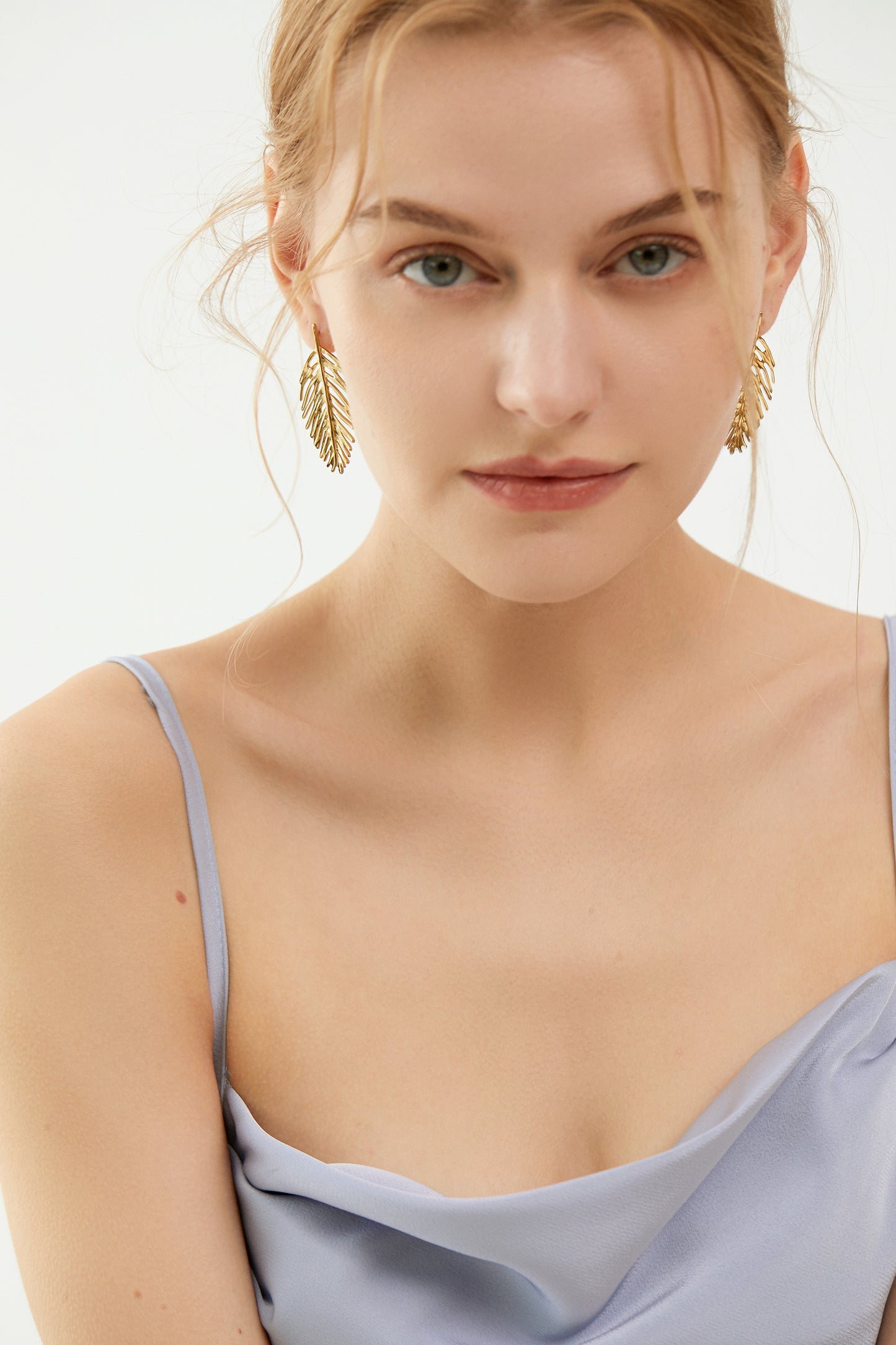 Large Gold Tropical Palm Leaf Stud Earrings