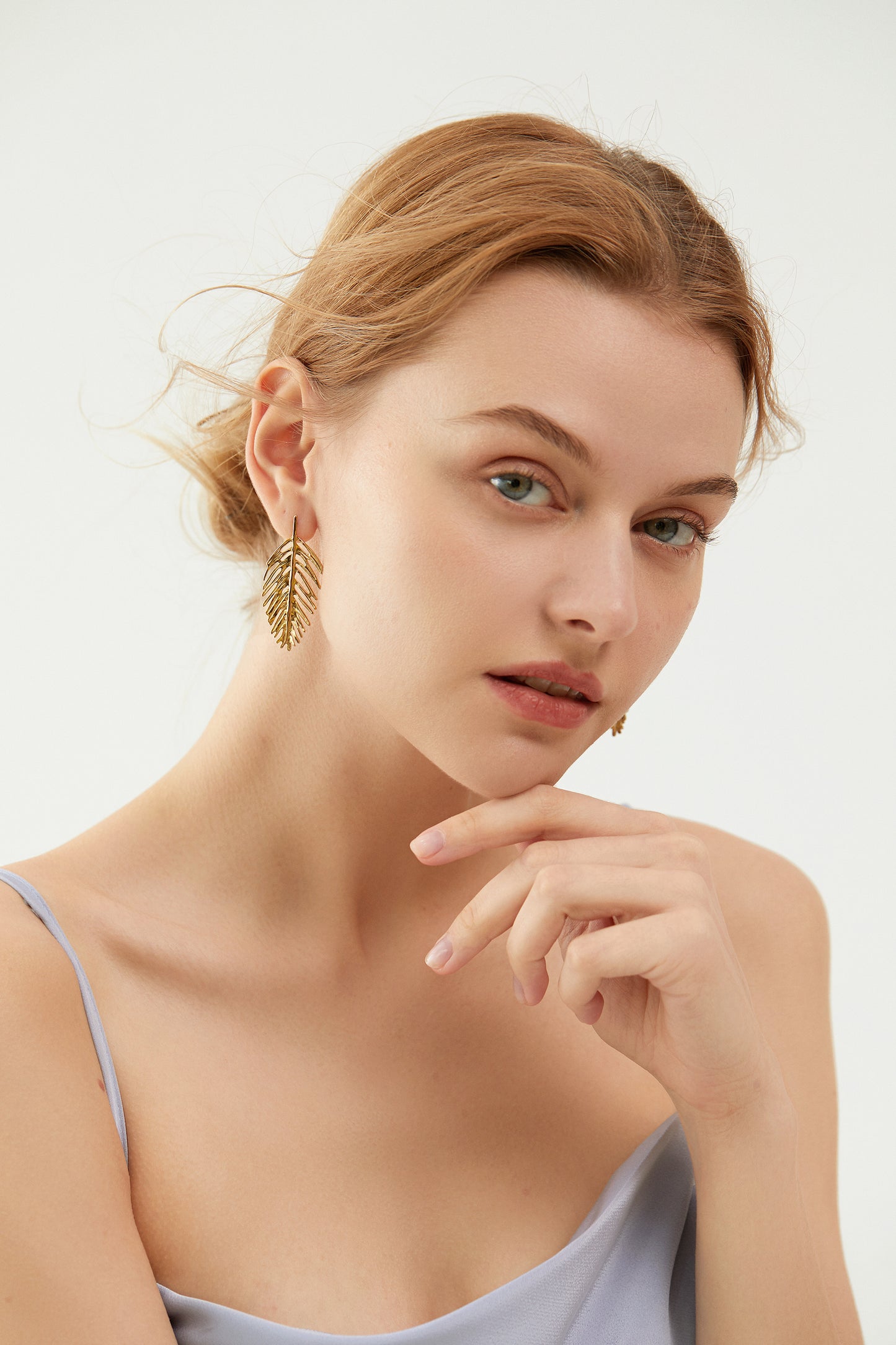 Large Gold Tropical Palm Leaf Stud Earrings