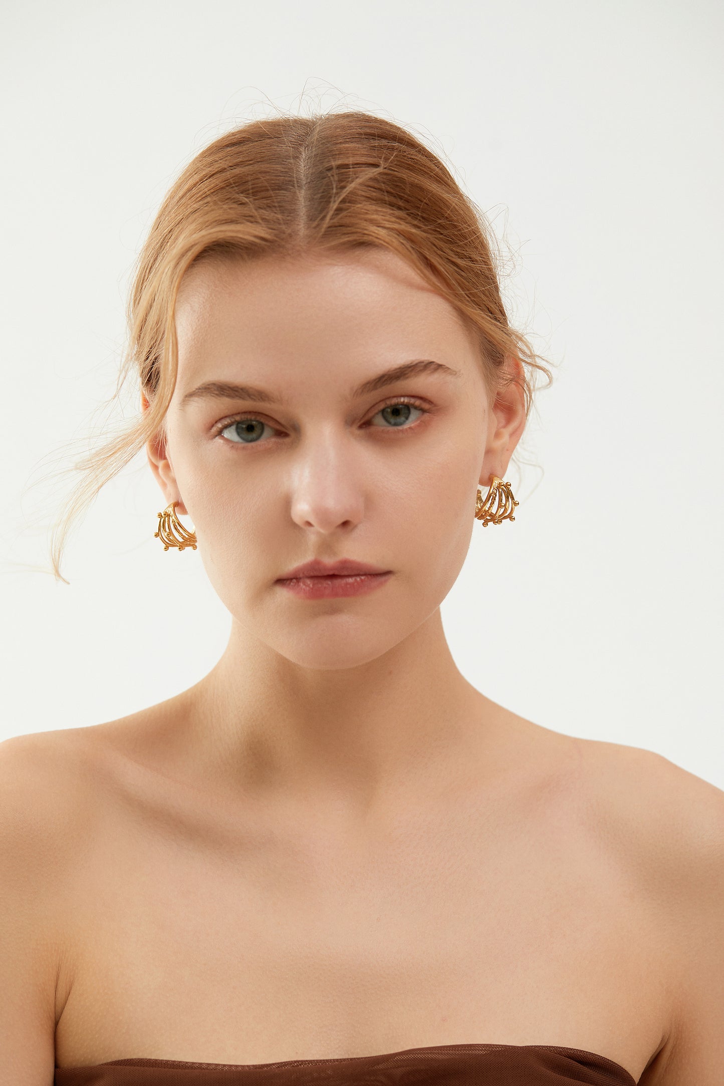 Chunky Gold Multi-Layer Beaded Half Hoop Earrings
