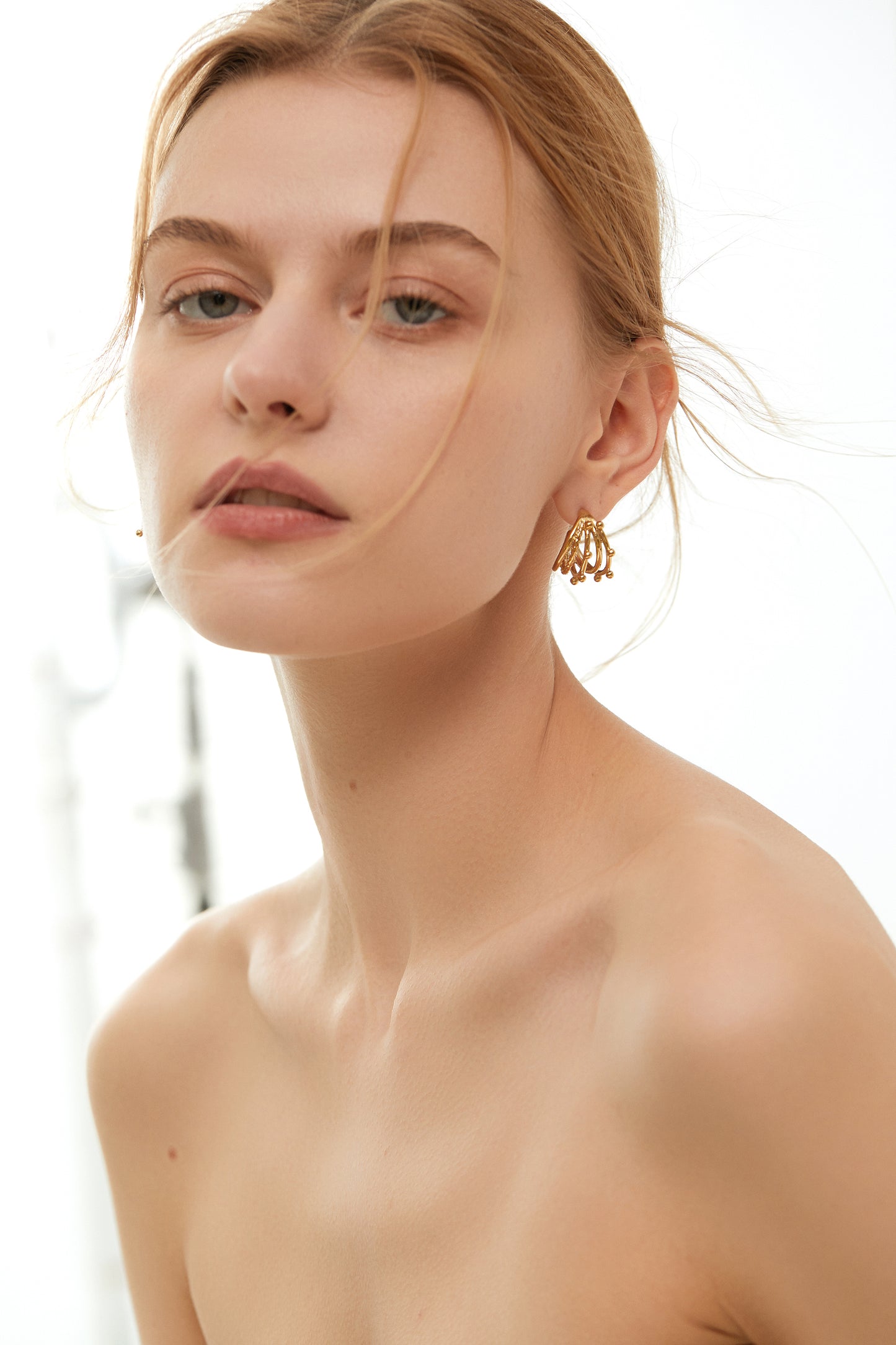 Chunky Gold Multi-Layer Beaded Half Hoop Earrings