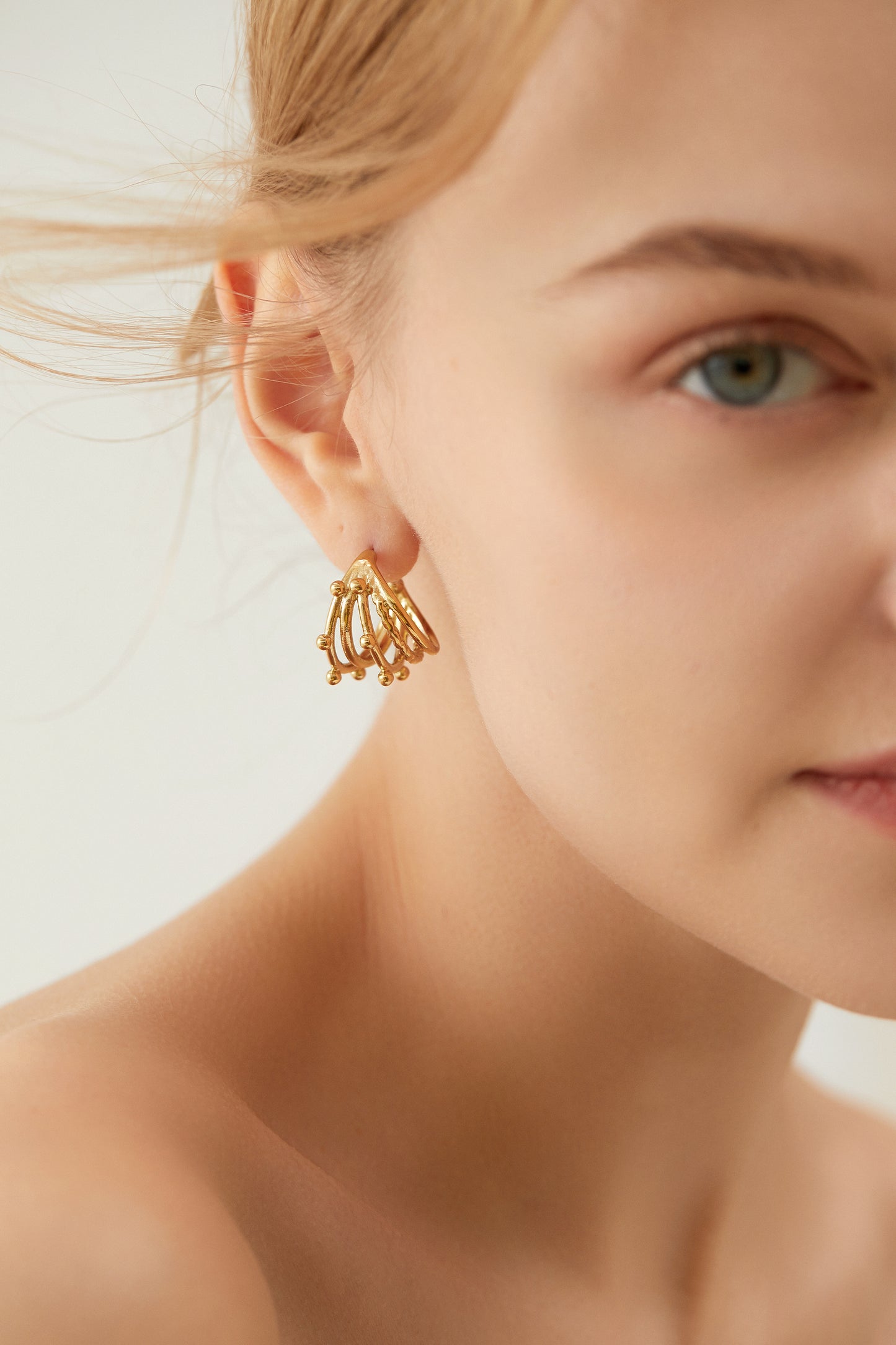 Chunky Gold Multi-Layer Beaded Half Hoop Earrings