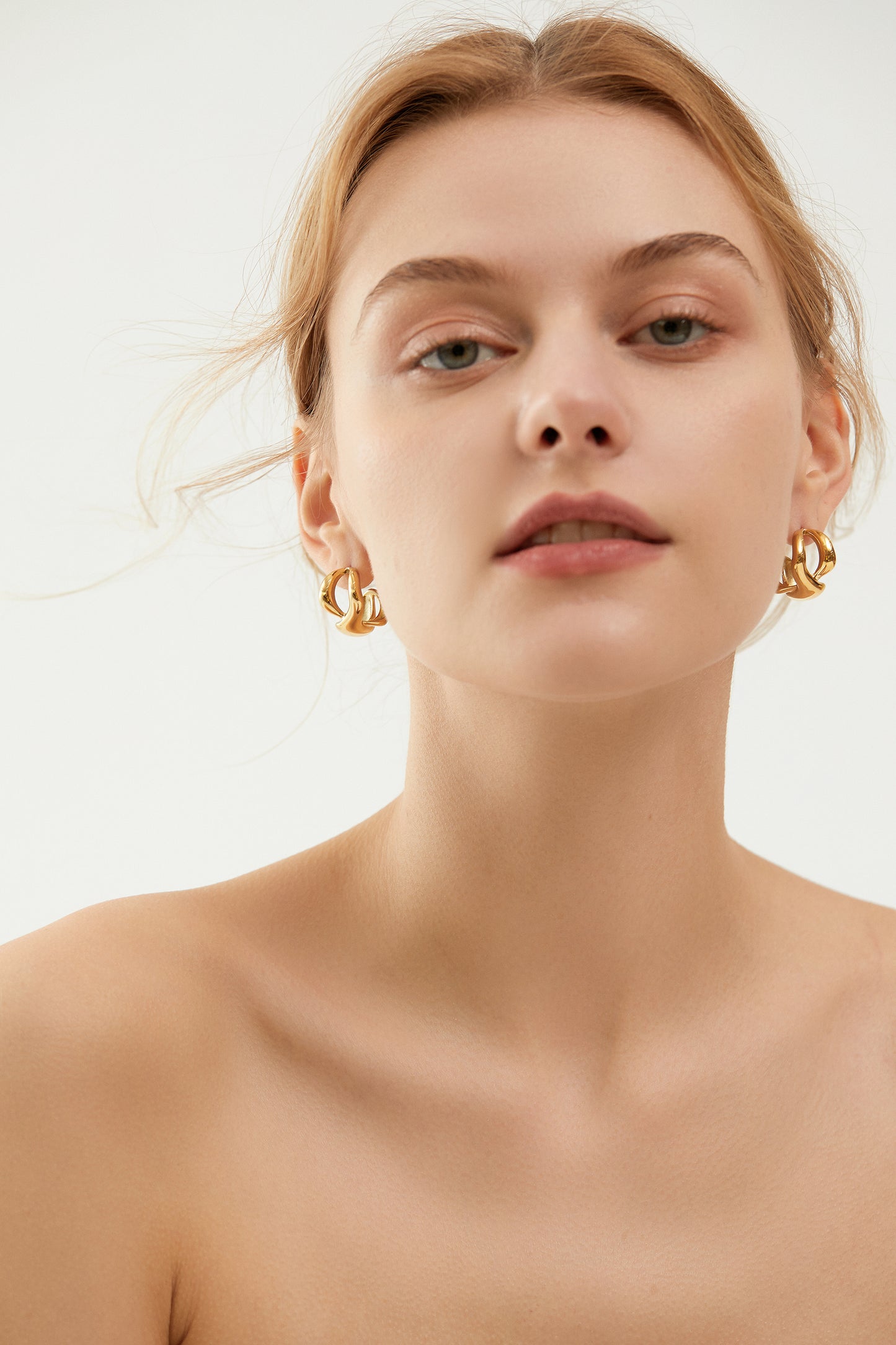 Chunky Gold Twisted Abstract Knot Stud Earrings